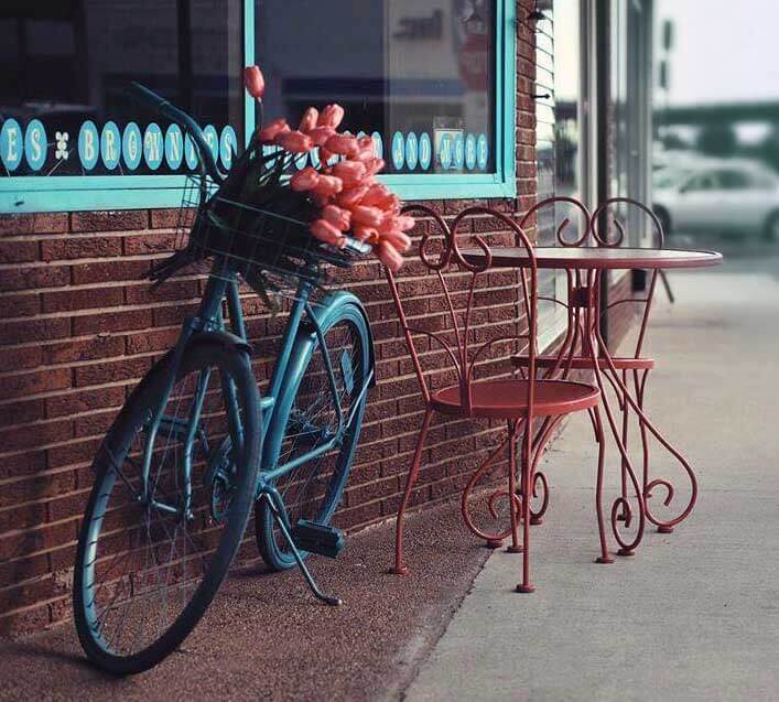 Bicycle with flowers in basket